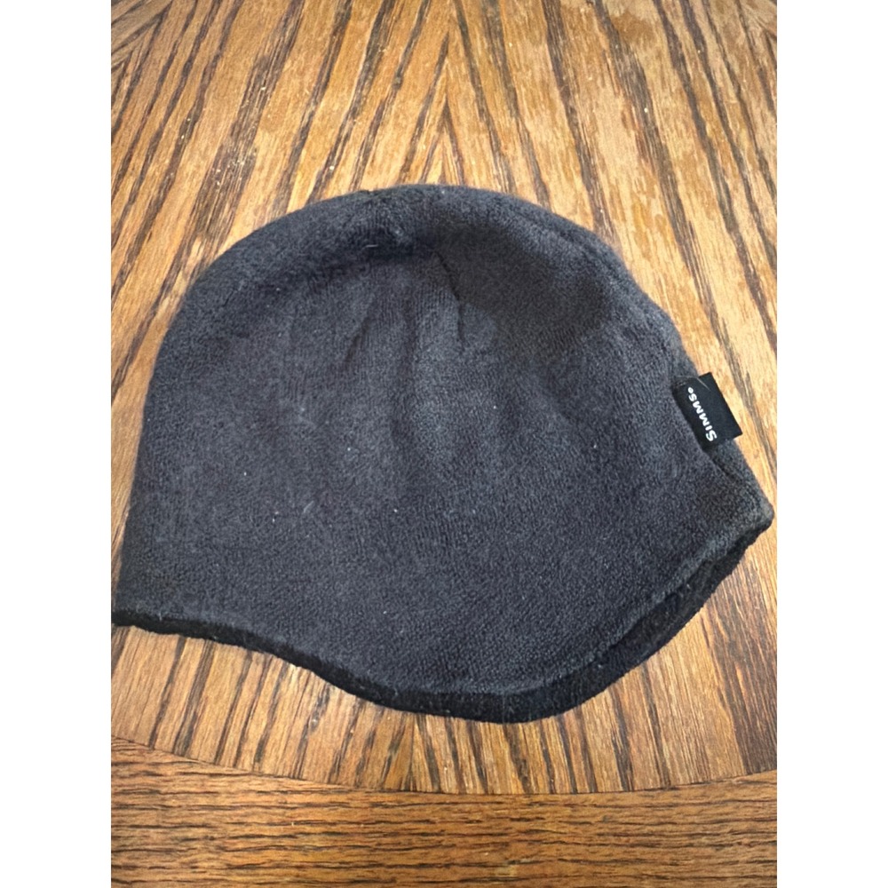 Simms Black Fleece Beanie Earflap Fishing Hat Embroidered Fish Logo Unisex